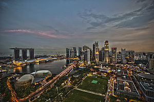 Large high-rise buildings at night time